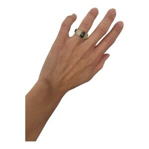 Chunky Cream Striped Resin Ring Size 7 - Statement Band